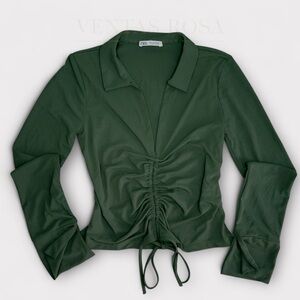ZARA Dark Green Ruched Blouse